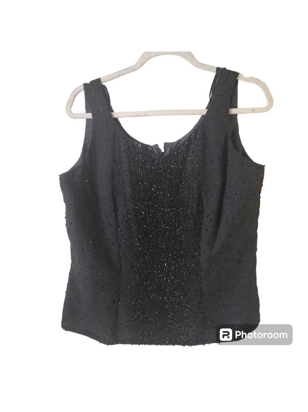 JKARA New York Black Beaded Formal Tank Top Sz. L NWT